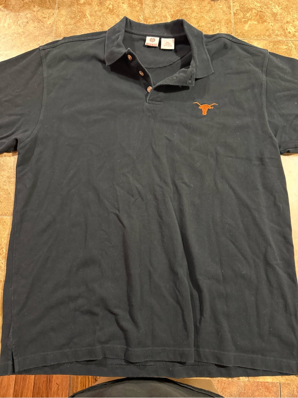Vintage Mens Black Polo Shirt with Orange Longhorn Logo